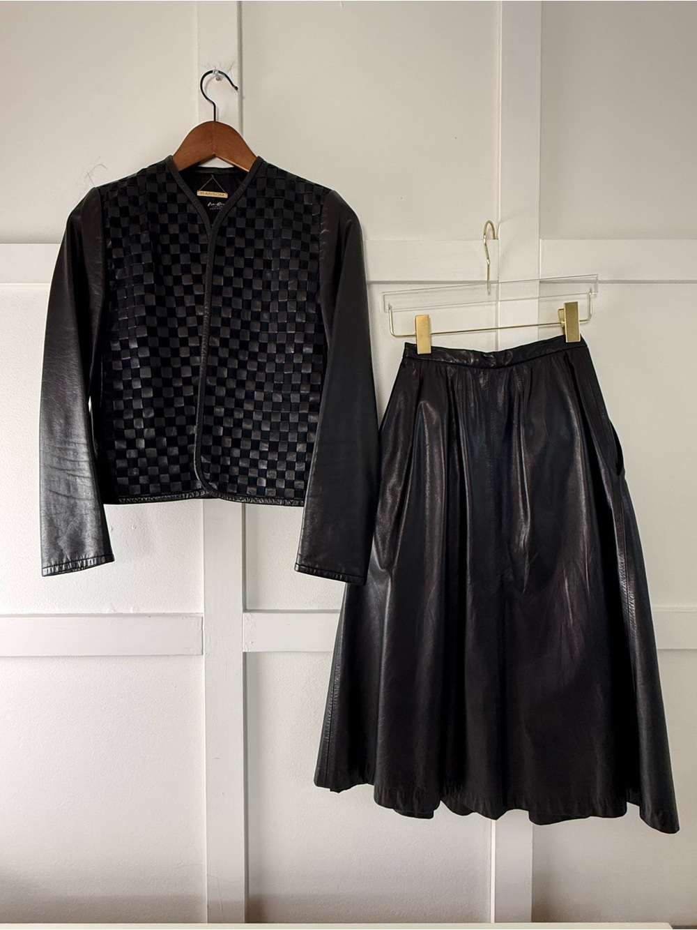 Vintage Ira Berg Black Leather Jacket & Skirt Set Toronto Luxury